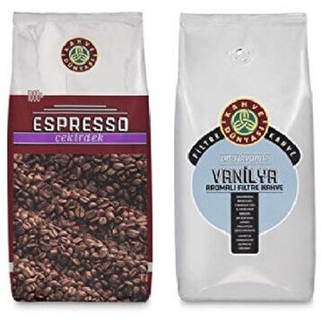 Kahve Dünyası 1 kg Espresso Çekirdek Kahve + 1 kg Vanilya Aromalı Filtre Kahve (2 adet)