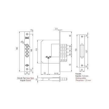 Kale 189 4MF 52 mm Ahşap Ve Metal Kapı Gömme Kilit