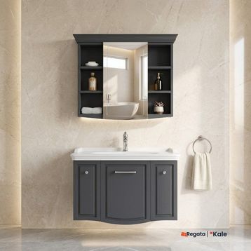 Kale Arte Plus 80 cm Mat Antrasit Banyo Dolabı