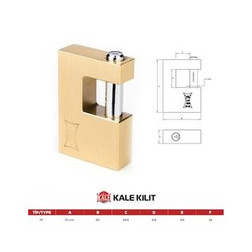 Kale Sarı 70 mm KD00150-270Kayar Milli Pirinç Asma Kilit