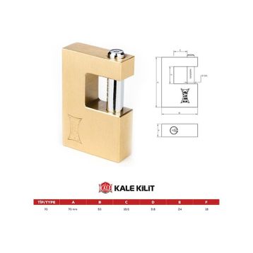 Kale Sarı 70 mm KD00150-270Kayar Milli Pirinç Asma Kilit