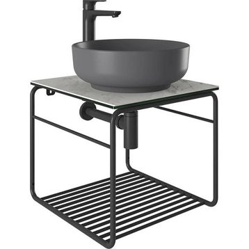 Kale Volo 45 CM Yuvarlak Mat Antrasit Lavabolu Metal Banyo Mobilya Seti