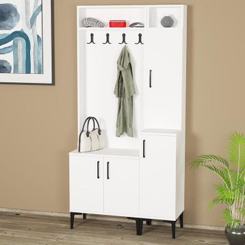 Kalender Dekor Rose-1-2 Beyaz Portmanto Vestiyer Ayakkabılık