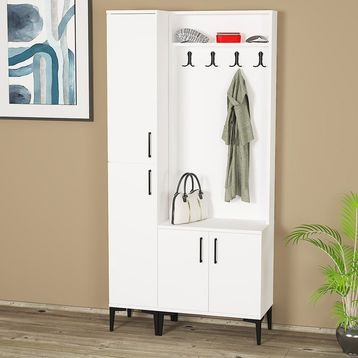 Kalender Dekor Rose-1-3 RS01 Beyaz Portmanto Vestiyer Ayakkabılık