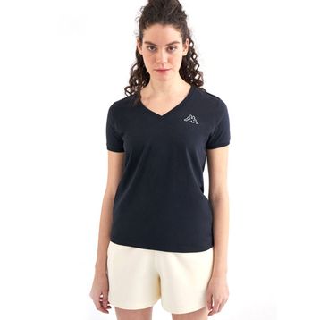 Kappa 361D5Uw005 W Logo Cabou Bisiklet Yaka Regular Fit Düz Siyah Kadın T-Shirt