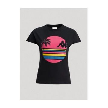 Kappa 371E8Cwa0B-1 W Authentic Sand Pakita Bisiklet Yaka Comfort Fit Düz Siyah Kadın T-Shirt
