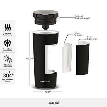 Karaca 450 ml Sheeny Siyah Çelik Sızdırmaz Termos