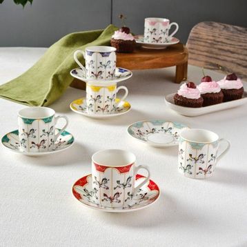 Karaca Atlı Karınca Renkli 80 ml 6 Kişilik Kahve Fincanı