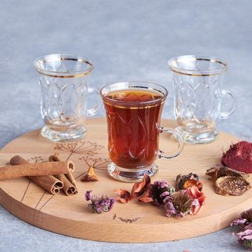 Karaca Bade Gold 3 Parça Kulplu Çay Bardağı Seti