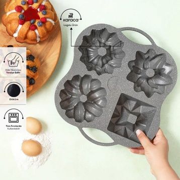 Karaca Cake Pro 4'lü Antrasit Döküm Kek Kalıbı