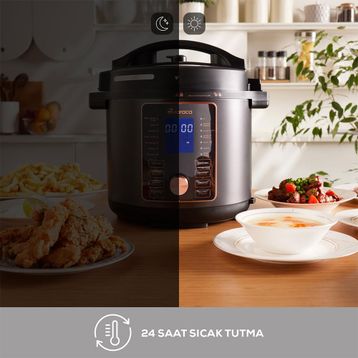 Karaca Cooker 2in1 Matt Black 6 lt Çok Amaçlı Basınçlı Pişirici Elektrikli Düdüklü Tencere ve Airfryer