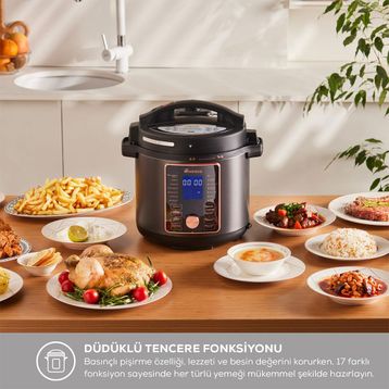 Karaca Cooker 2in1 Matt Black 6 lt Çok Amaçlı Basınçlı Pişirici Elektrikli Düdüklü Tencere ve Airfryer