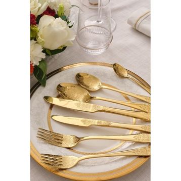Karaca Elegance Bellatrix 84 Parça 12 Kişilik Gold Çatal Kaşık Bıçak Takımı