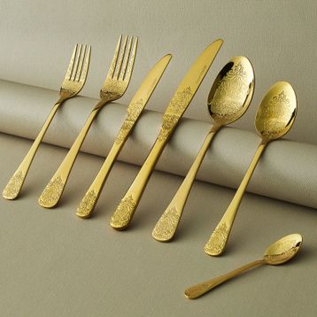 Karaca Elegance Bellatrix 84 Parça 12 Kişilik Gold Çatal Kaşık Bıçak Takımı