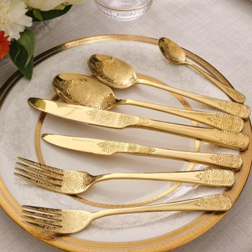 Karaca Elegance Bellatrix 84 Parça 12 Kişilik Gold Çatal Kaşık Bıçak Takımı