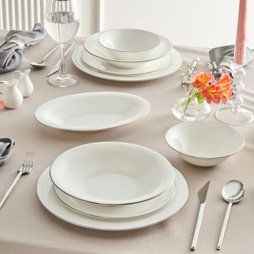Karaca Fine Pearl Fame 55 Parça 12 Kişilik Platin Yemek Takımı