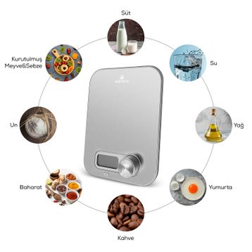 Karaca Gastro Scale 1004 Self Power Kinetik Enerjili Ekranlı Inox 5 kg Mutfak Tartısı