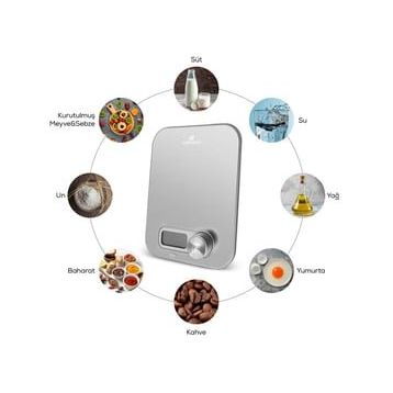 Karaca Gastro Scale 1004 Self Power Kinetik Enerjili Ekranlı Inox 5 kg Mutfak Tartısı
