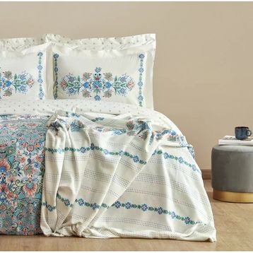 Karaca Home 200 x 220 cm Arney Mavi %100 Pamuk Çift Kişilik Nevresim Pike Takımı
