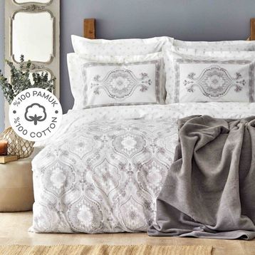 Karaca Home Arlen Gri Çift Kişilik Pamuk Nevresim Takımı Battaniye Set
