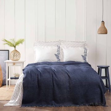 Karaca Home Bambu Koyu Mavi Çift Kişilik Battaniye Set