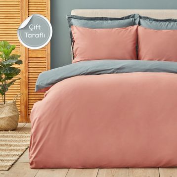 Karaca Home Basic %100 Pamuk Terecota Petrol Çift Taraflı Tek Kişilik Nevresim Takımı