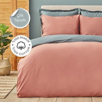 Karaca Home Basic %100 Pamuk Terecota Petrol Çift Taraflı Tek Kişilik Nevresim Takımı