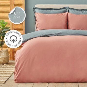 Karaca Home Basic %100 Pamuk Terecota Petrol Çift Taraflı Tek Kişilik Nevresim Takımı