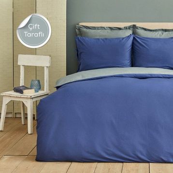 Karaca Home Basic Gri Indigo Çift Taraflı Çift Kişilik Nevresim Takımı