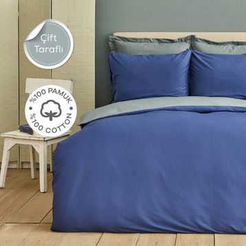 Karaca Home Basic Gri Indigo Çift Taraflı Çift Kişilik Nevresim Takımı