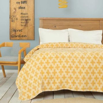 Karaca Home Benita Pamuk Hardal Çift Kişilik Battaniye