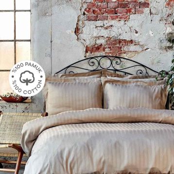 Karaca Home Charm Bold Saten Bej Çift Kişilik Nevresim Takımı