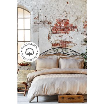 Karaca Home Charm Bold Saten Bej Çift Kişilik Nevresim Takımı