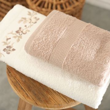 Karaca Home Flora Bej Nakışlı Hamam Seti