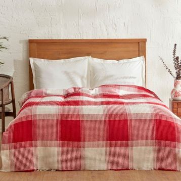 Karaca Home Flow Ekose Tek Kişilik Waffle 160x230 cm Kırmızı Pike Takımı