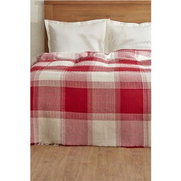 Karaca Home Flow Ekose Tek Kişilik Waffle 160x230 cm Kırmızı Pike Takımı