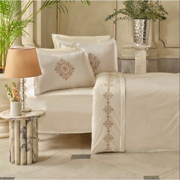 Karaca Home Kelsey Nakışlı Beyaz Pamuk Çift Kişilik Nevresim Takımı