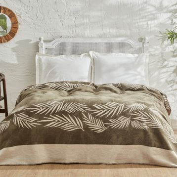 Karaca Home Leaf Çift Kişilik Haki Pamuk Battaniye
