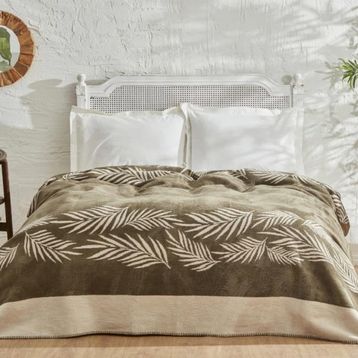 Karaca Home Leaf Çift Kişilik Haki Pamuk Battaniye