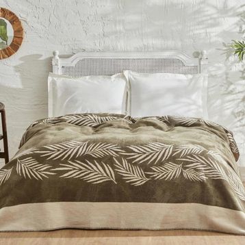 Karaca Home Leaf Çift Kişilik Haki Pamuk Battaniye