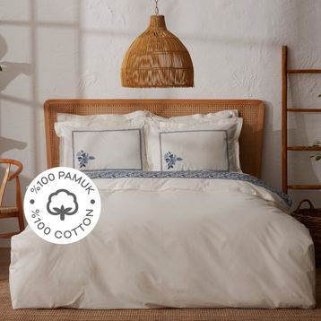 Karaca Home Lima Beyaz %100 Pamuk Çift Kişilik Nakışlı Nevresim Takımı