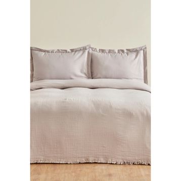 Karaca Home Minel Müslin Buz Gri Çift Kişilik Pike Yatak Örtüsü Seti