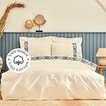 Karaca Home Mosaic %100 Pamuk Çift Kişilik Nakışlı Beyaz Nevresim Takımı