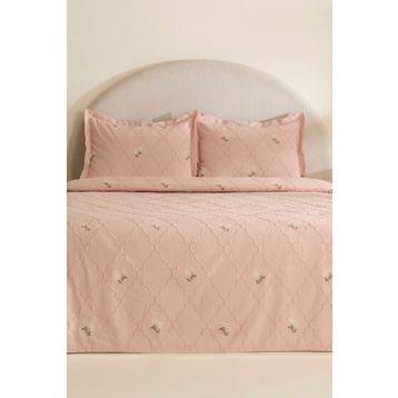 Karaca Home Myra Pudra Çift Kişilik Çiçekli Yatak Örtüsü