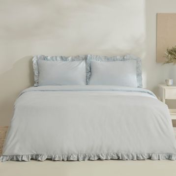 Karaca Home Pure Ruffle %100 Pamuk Açık Mavi Çift Kişilik Nevresim Takımı