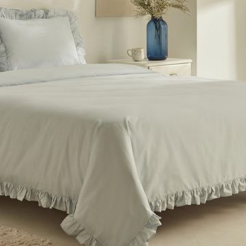 Karaca Home Pure Ruffle %100 Pamuk Açık Mavi Çift Kişilik Nevresim Takımı
