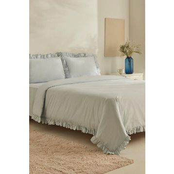Karaca Home Pure Ruffle %100 Pamuk Açık Mavi Çift Kişilik Nevresim Takımı