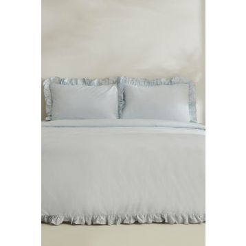 Karaca Home Pure Ruffle %100 Pamuk Açık Mavi Çift Kişilik Nevresim Takımı