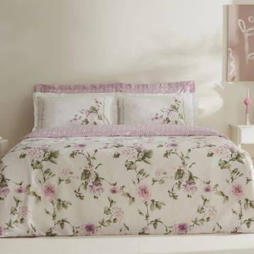 Karaca Home Rosales 200x220 cm Beyaz Tel Çift Kişilik Saten Nevresim Takımı