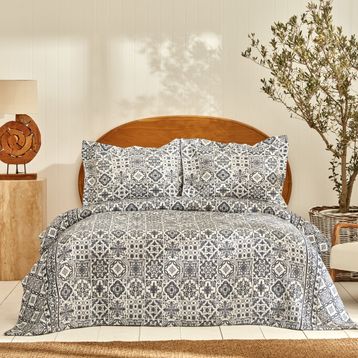 Karaca Home Tiles Çift Kişilik Mavi Yatak Örtüsü